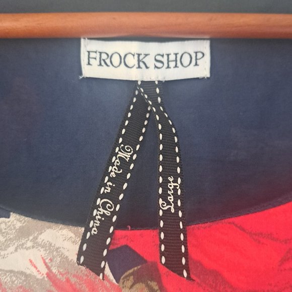 Frock Shop Dark Blue Red Floral Sleeveless Midi Dress Sz L fits more like Med - Picture 6 of 6